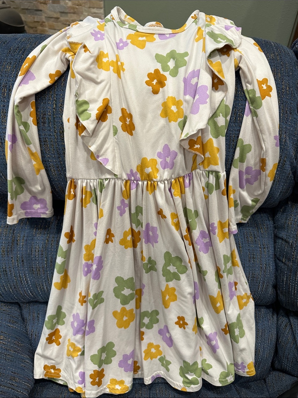 Dot Dot Smile Cream Floral Ruffle Long-Sleeve Dress